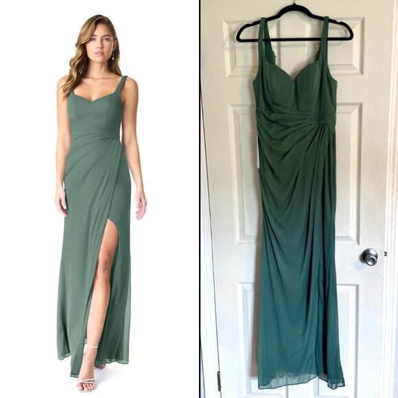 NWT Azazie Verami Eucalyptus Bridesmaid Dress Cocktail Gown Wedding Guest Summer - Picture 1 of 7